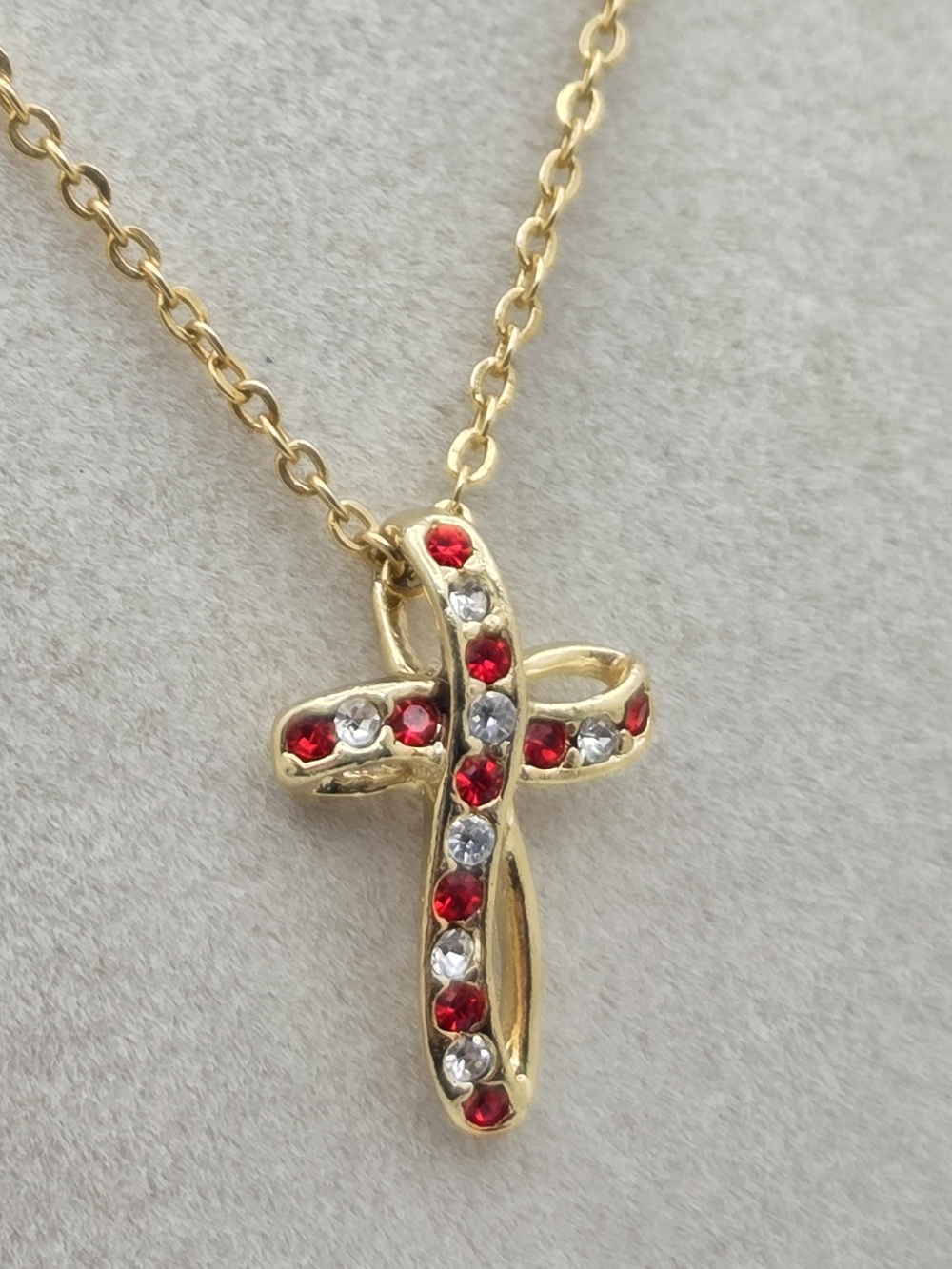 Red & Clear Rhinestone Infinity Cross Necklace